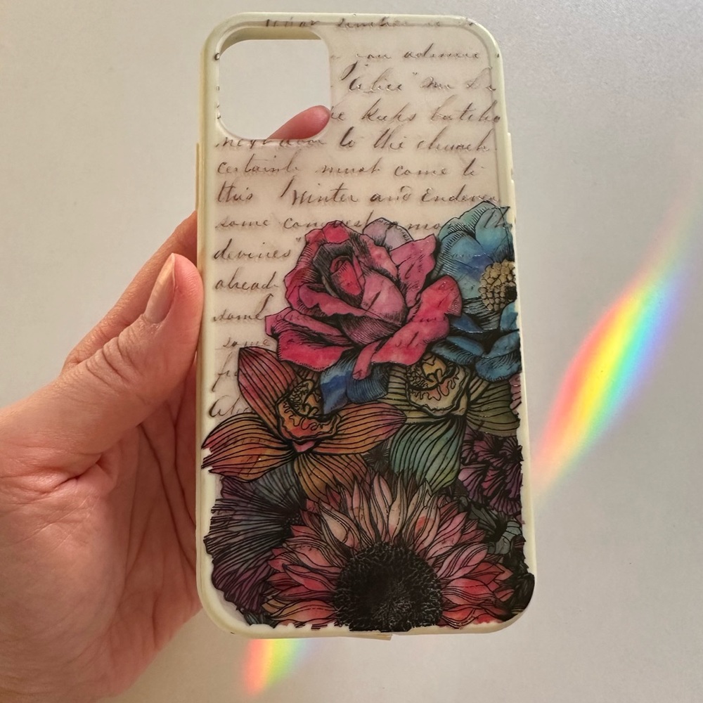 Iphone 11 Case vintage floral on script - white and pink antique bouquet